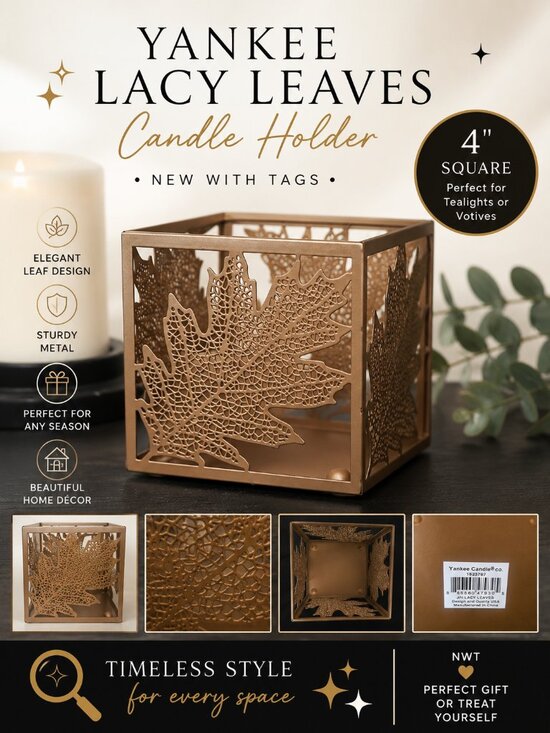 Yankee Candle Other - Yankee Candle Lacy Leaves Candle Holder NWT 4" Metal Fall Autumn Decor